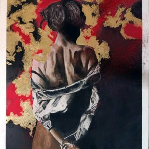 Suman, 2025, Inspired by Savasdan. Soft Pastels and Gold-leaf on MountVal sheet. 34.5" by 26.5" inches, Framed