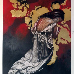 Shanta, 2025, Inspired by Savasdan. Soft Pastels and Gold-leaf on MountVal sheet. 34.5" by 26.5" inches, Framed